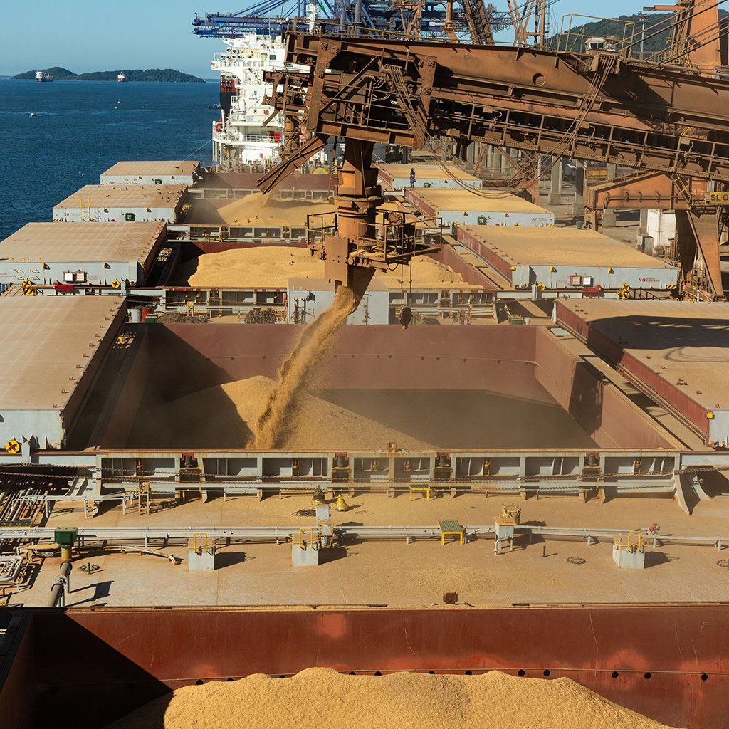 Ocean container shipping vessel at international port