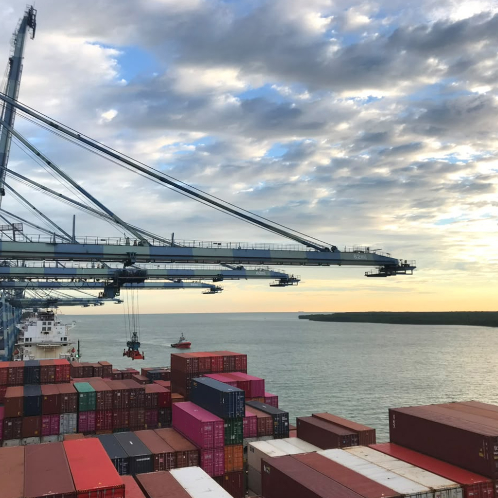 Sleek container cargo vessel traversing the ocean